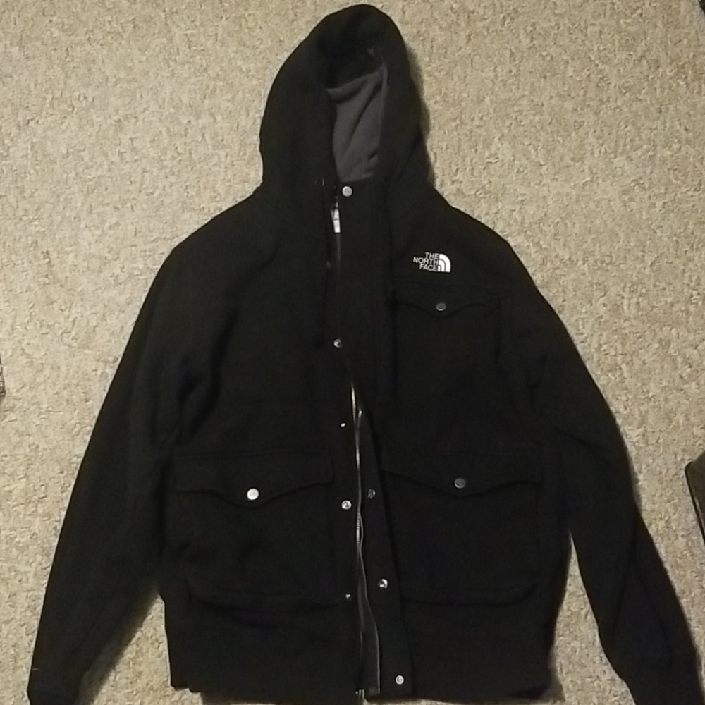 The North Face hoodie with face cover.
